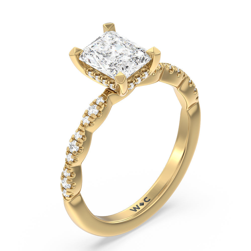 Radiant Cut Modern East West Hidden Halo Engagement Ring with Lab Grown Diamond in 14KT Yellow Gold view 3
