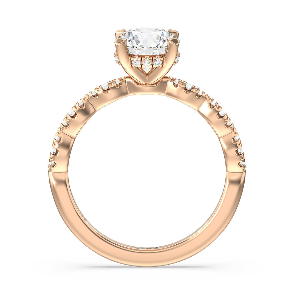 Round Cut Modern East West Hidden Halo Engagement Ring with Lab Grown Diamond in 14KT Rose Gold view 2
