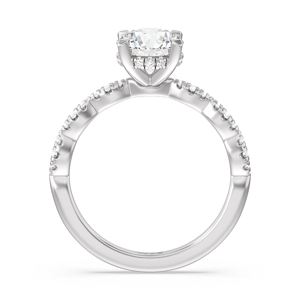 Round Cut Modern East West Hidden Halo Engagement Ring with Lab Grown Diamond in 14KT Platinum view 2
