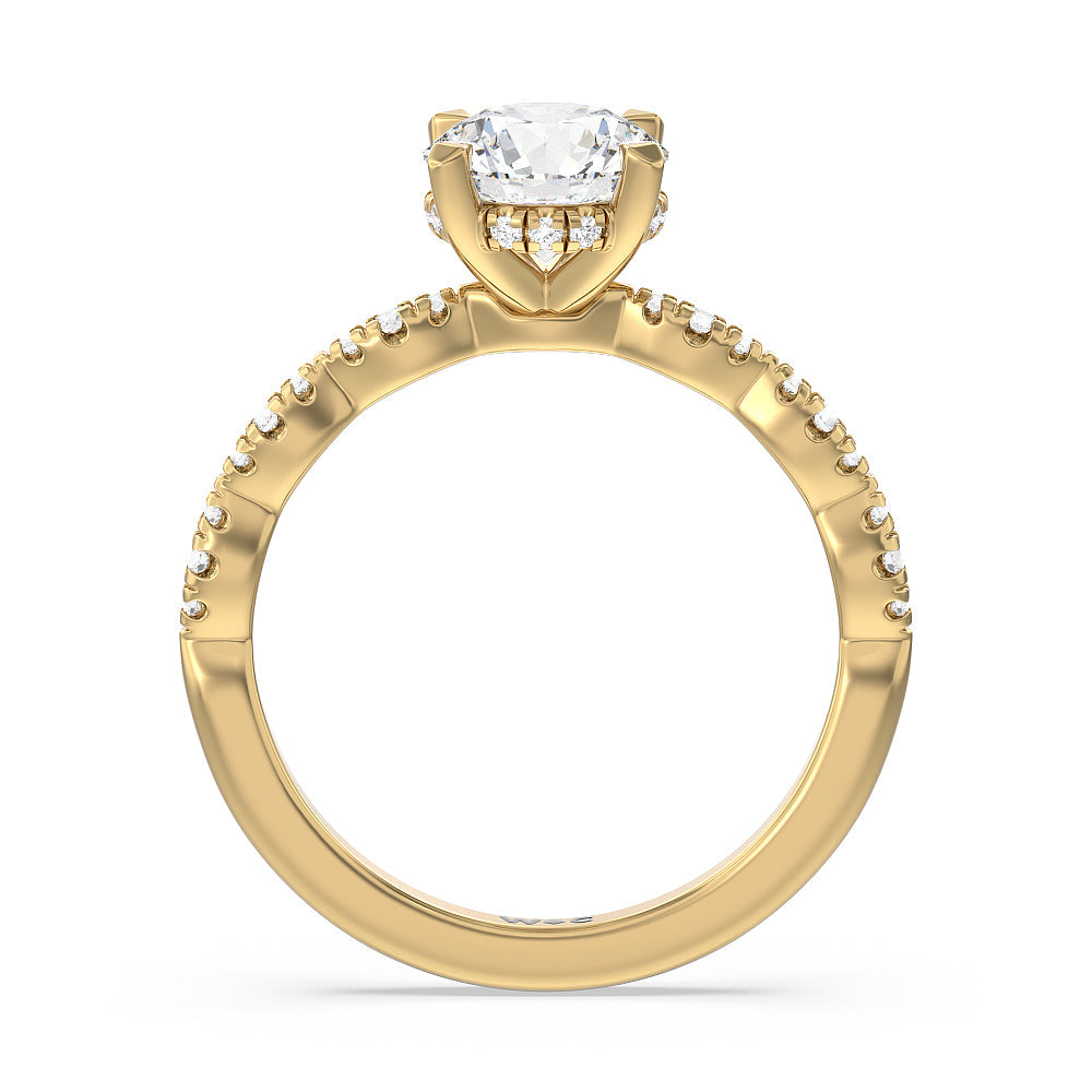 Round Cut Modern East West Hidden Halo Engagement Ring with Lab Grown Diamond in 14KT Yellow Gold view 2
