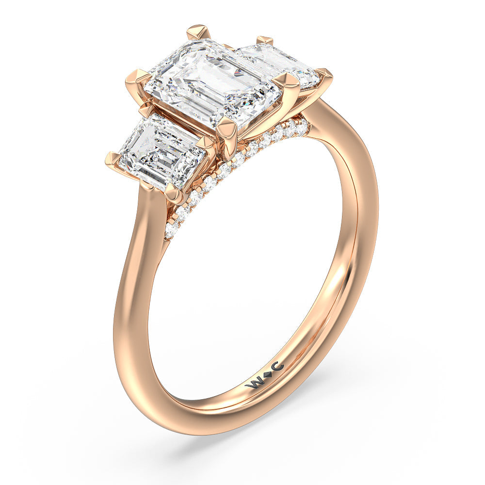 Emerald Cut Three Stone Hidden Accent Bridge Classic Diamond Engagement Ring with Lab Grown Diamond in 14KT Rose Gold view 4
