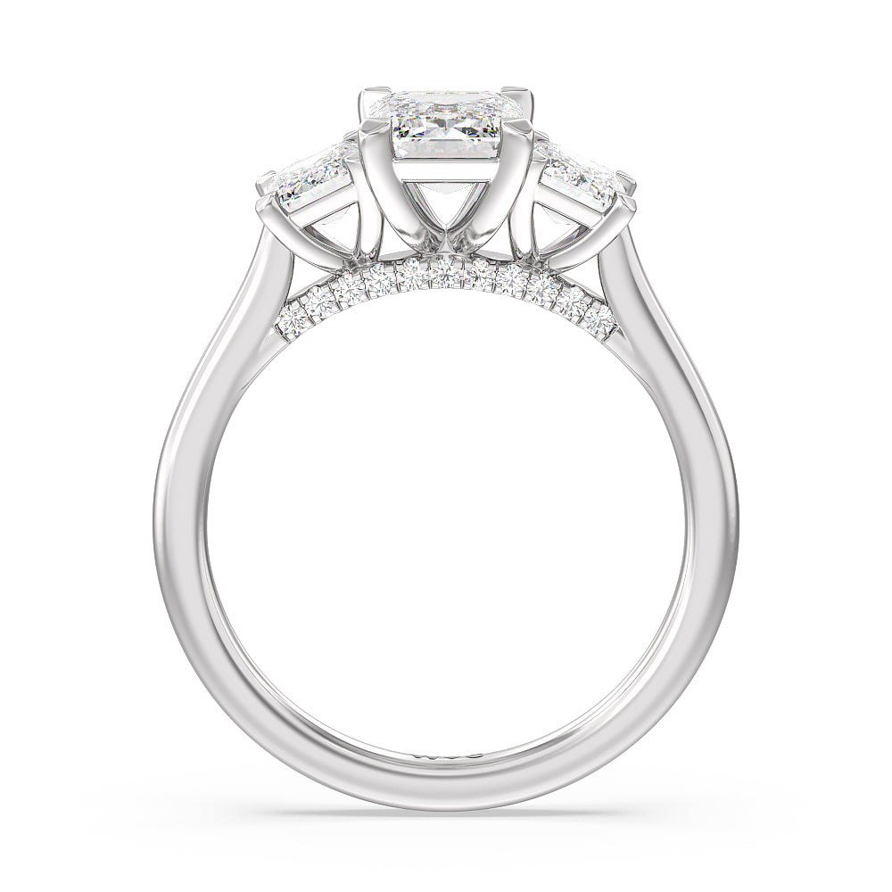 Emerald Cut Three Stone Hidden Accent Bridge Classic Diamond Engagement Ring with Lab Grown Diamond in 14KT Platinum view 3
