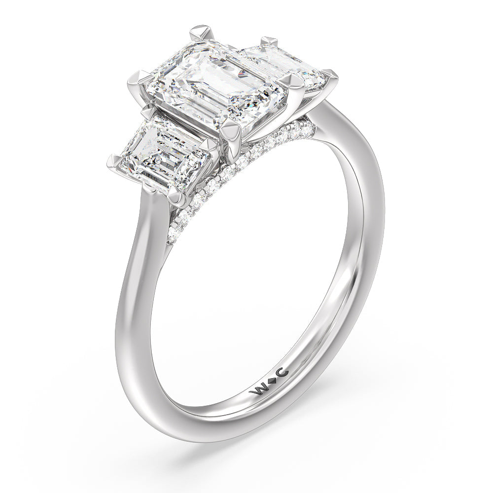 Emerald Cut Three Stone Hidden Accent Bridge Classic Diamond Engagement Ring with Lab Grown Diamond in 14KT Platinum view 4
