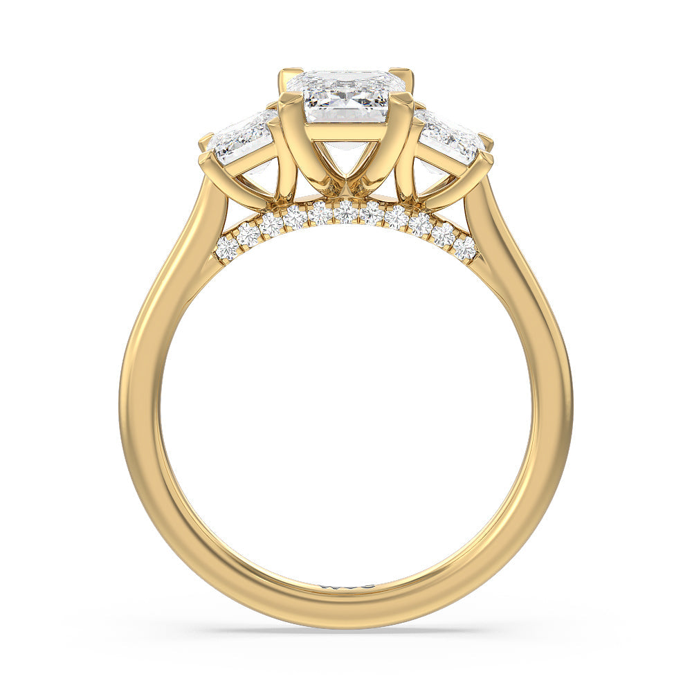 Emerald Cut Three Stone Hidden Accent Bridge Classic Diamond Engagement Ring with Lab Grown Diamond in 14KT Yellow Gold view 3
