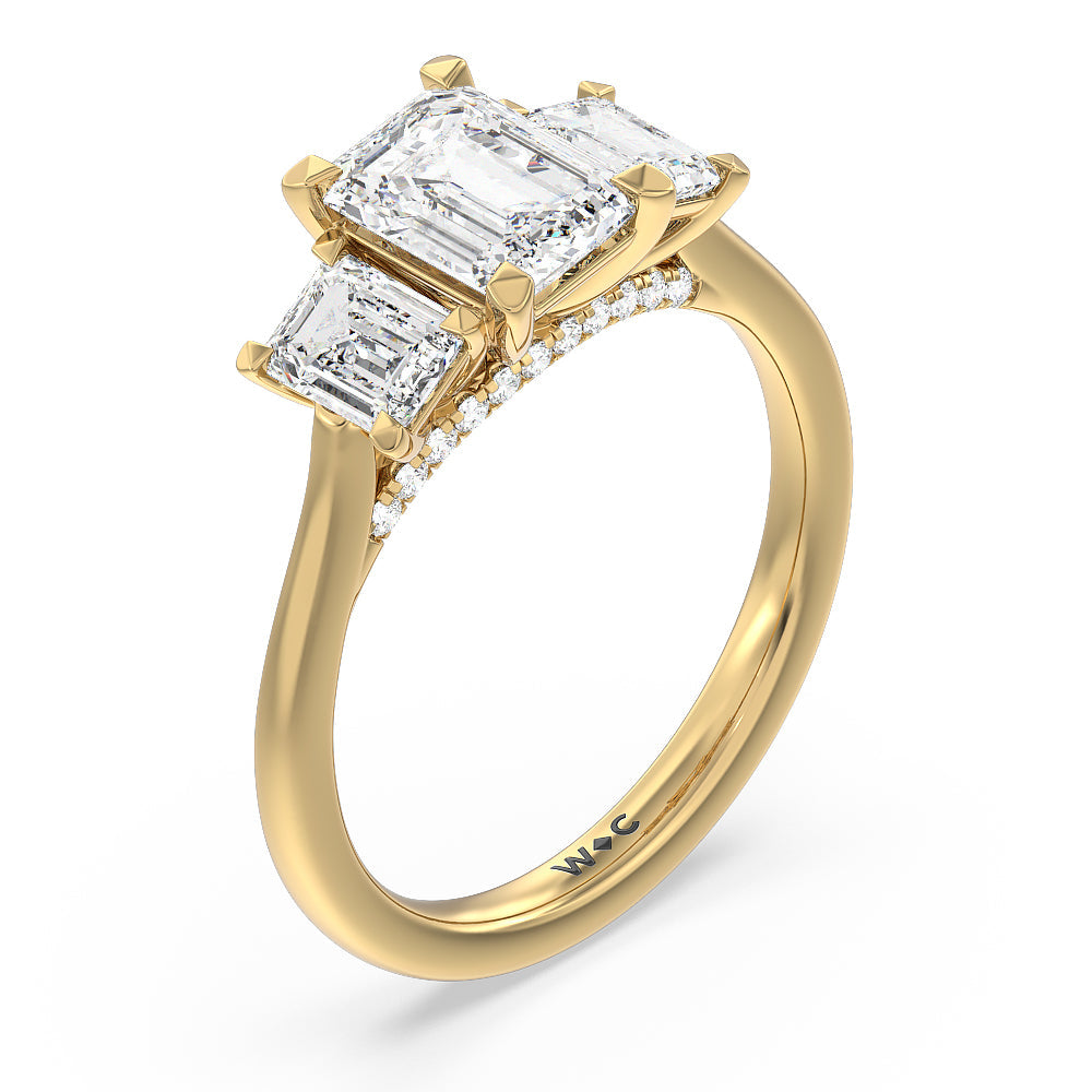 Emerald Cut Three Stone Hidden Accent Bridge Classic Diamond Engagement Ring with Lab Grown Diamond in 14KT Yellow Gold view 4
