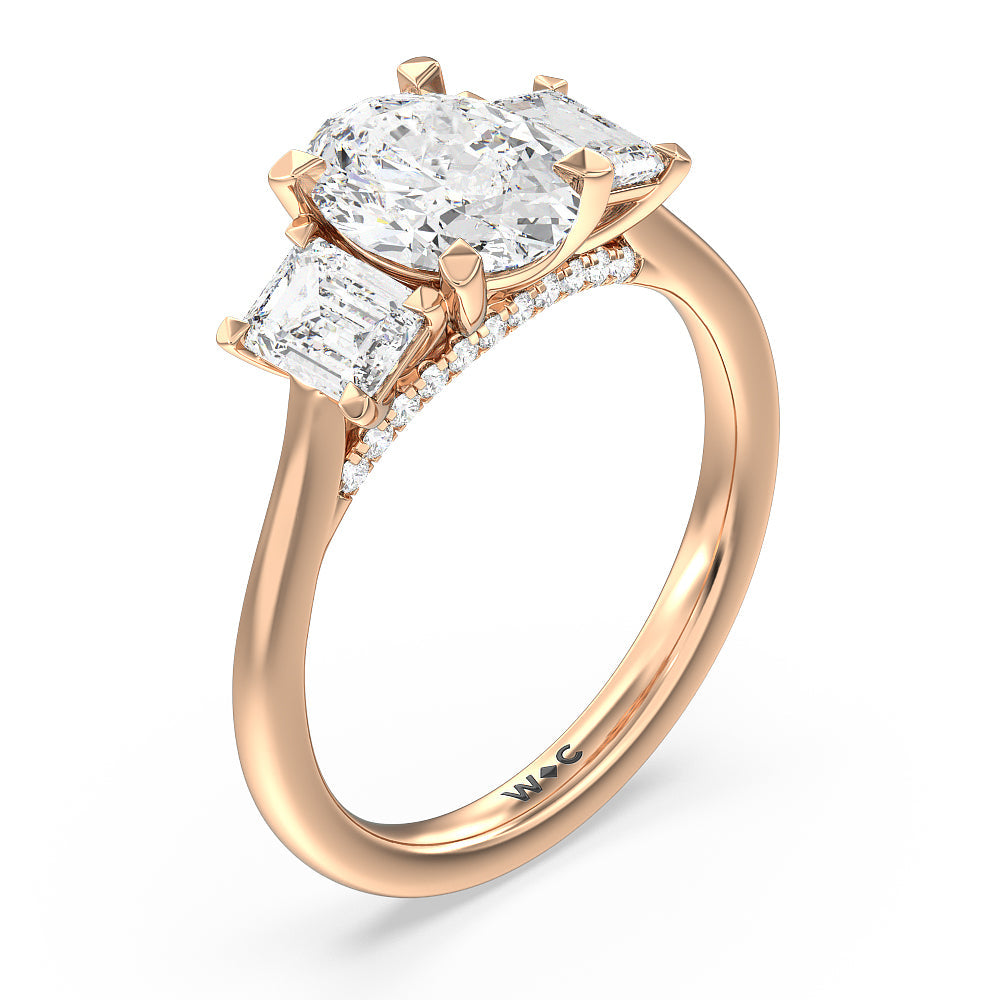Oval Cut Three Stone Hidden Accent Bridge Classic Diamond Engagement Ring with Lab Grown Diamond in 14KT Rose Gold view 4

