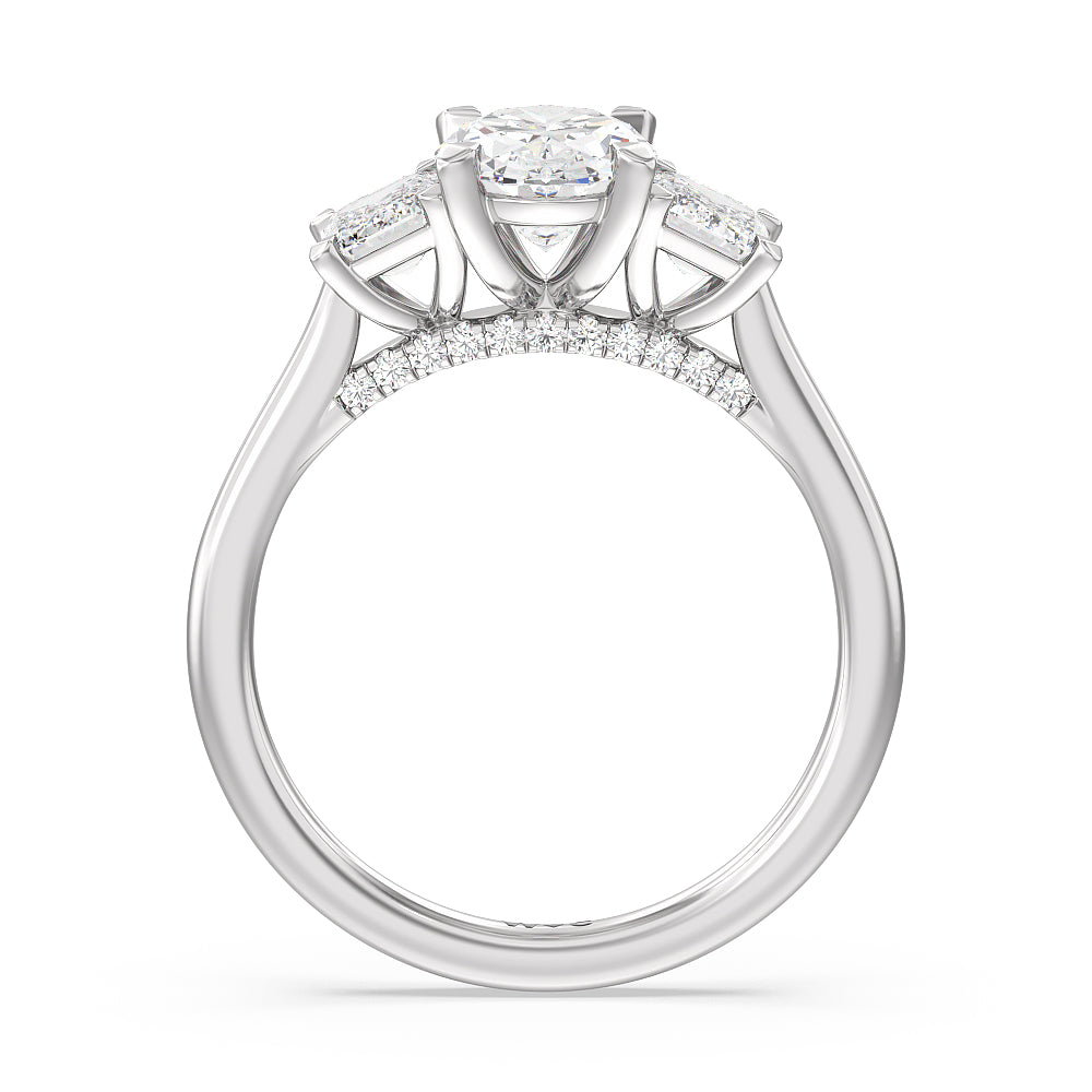 Oval Cut Three Stone Hidden Accent Bridge Classic Diamond Engagement Ring with Lab Grown Diamond in 14KT Platinum view 3
