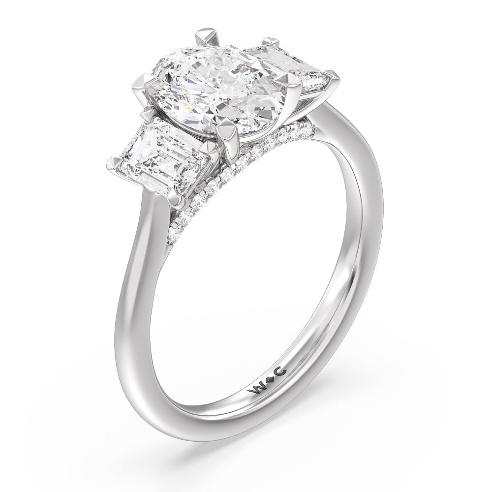 Oval Cut Three Stone Hidden Accent Bridge Classic Diamond Engagement Ring with Lab Grown Diamond in 14KT Platinum view 4

