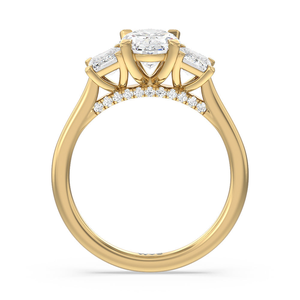 Oval Cut Three Stone Hidden Accent Bridge Classic Diamond Engagement Ring with Lab Grown Diamond in 14KT Yellow Gold view 3
