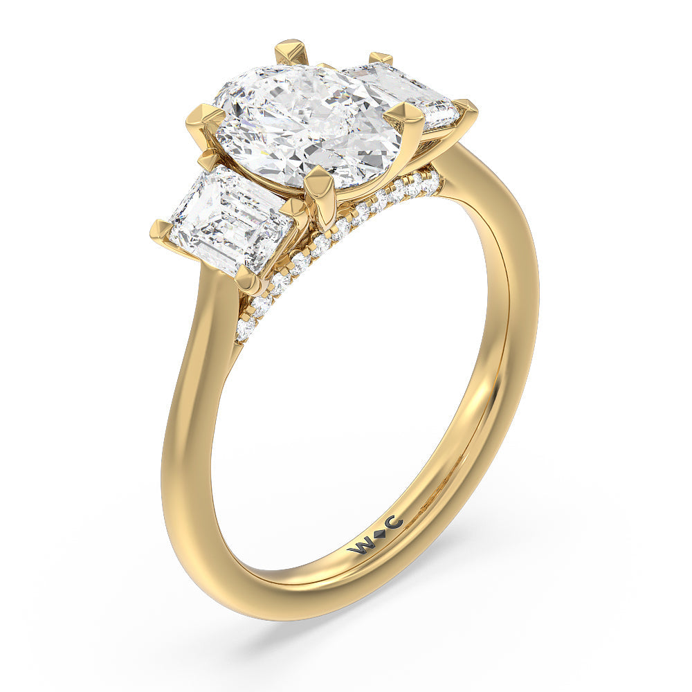 Oval Cut Three Stone Hidden Accent Bridge Classic Diamond Engagement Ring with Lab Grown Diamond in 14KT Yellow Gold view 4
