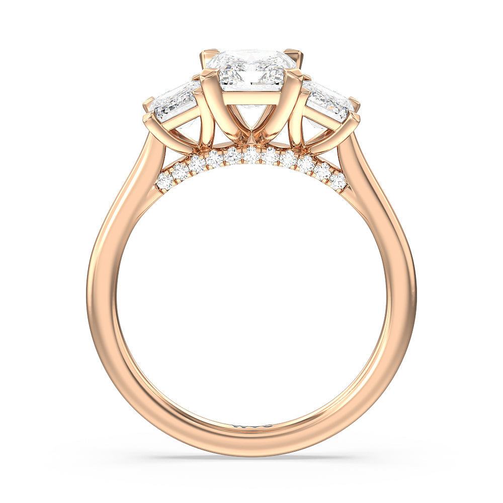 Radiant Cut Three Stone Hidden Accent Bridge Classic Diamond Engagement Ring with Lab Grown Diamond in 14KT Rose Gold view 3
