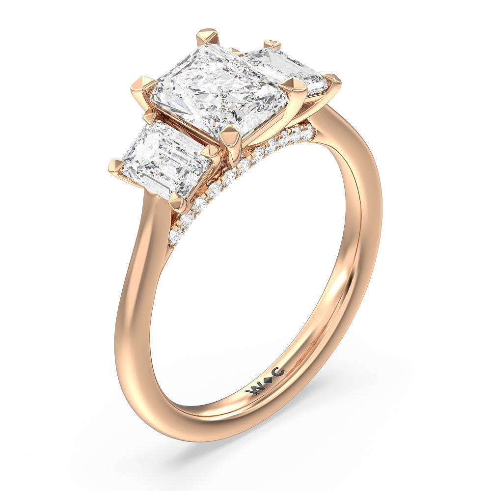 Radiant Cut Three Stone Hidden Accent Bridge Classic Diamond Engagement Ring with Lab Grown Diamond in 14KT Rose Gold view 4
