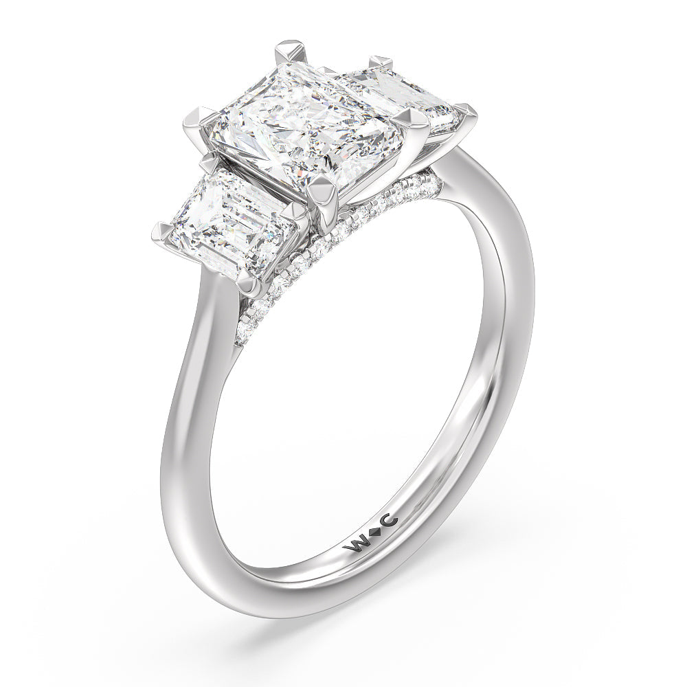 Radiant Cut Three Stone Hidden Accent Bridge Classic Diamond Engagement Ring with Lab Grown Diamond in 14KT Platinum view 4
