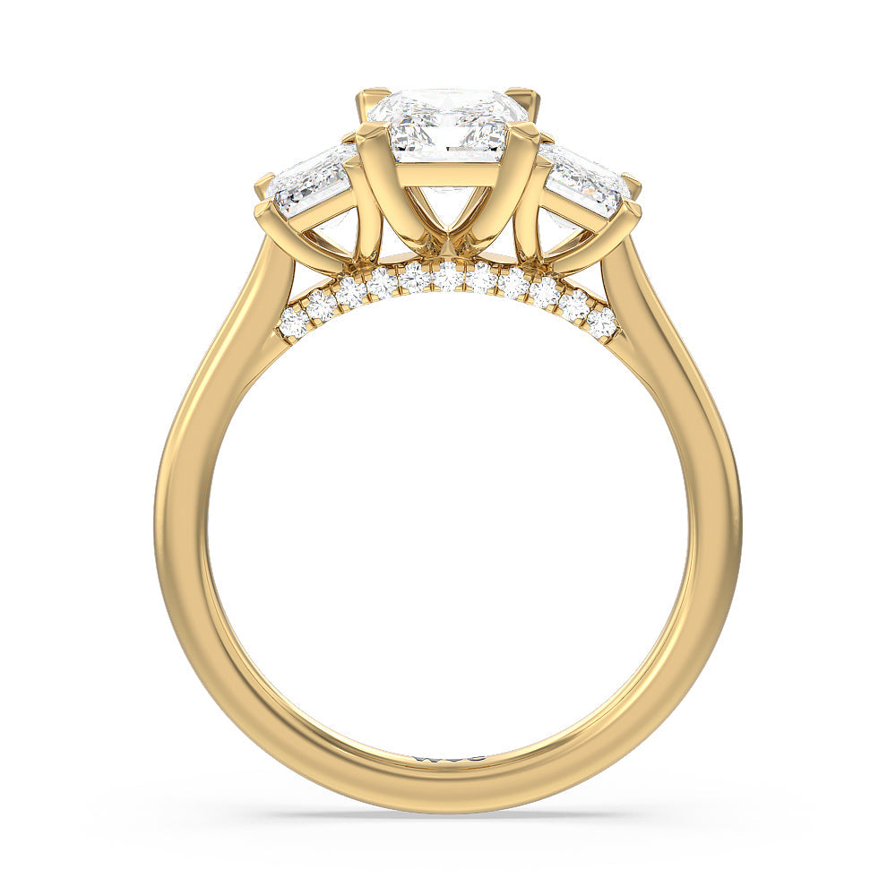 Radiant Cut Three Stone Hidden Accent Bridge Classic Diamond Engagement Ring with Lab Grown Diamond in 14KT Yellow Gold view 3
