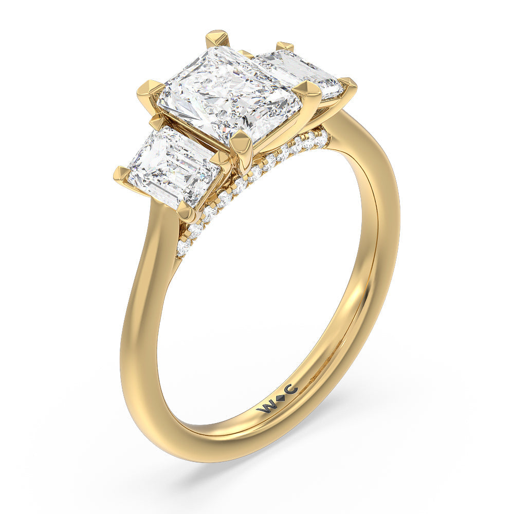 Radiant Cut Three Stone Hidden Accent Bridge Classic Diamond Engagement Ring with Lab Grown Diamond in 14KT Yellow Gold view 4
