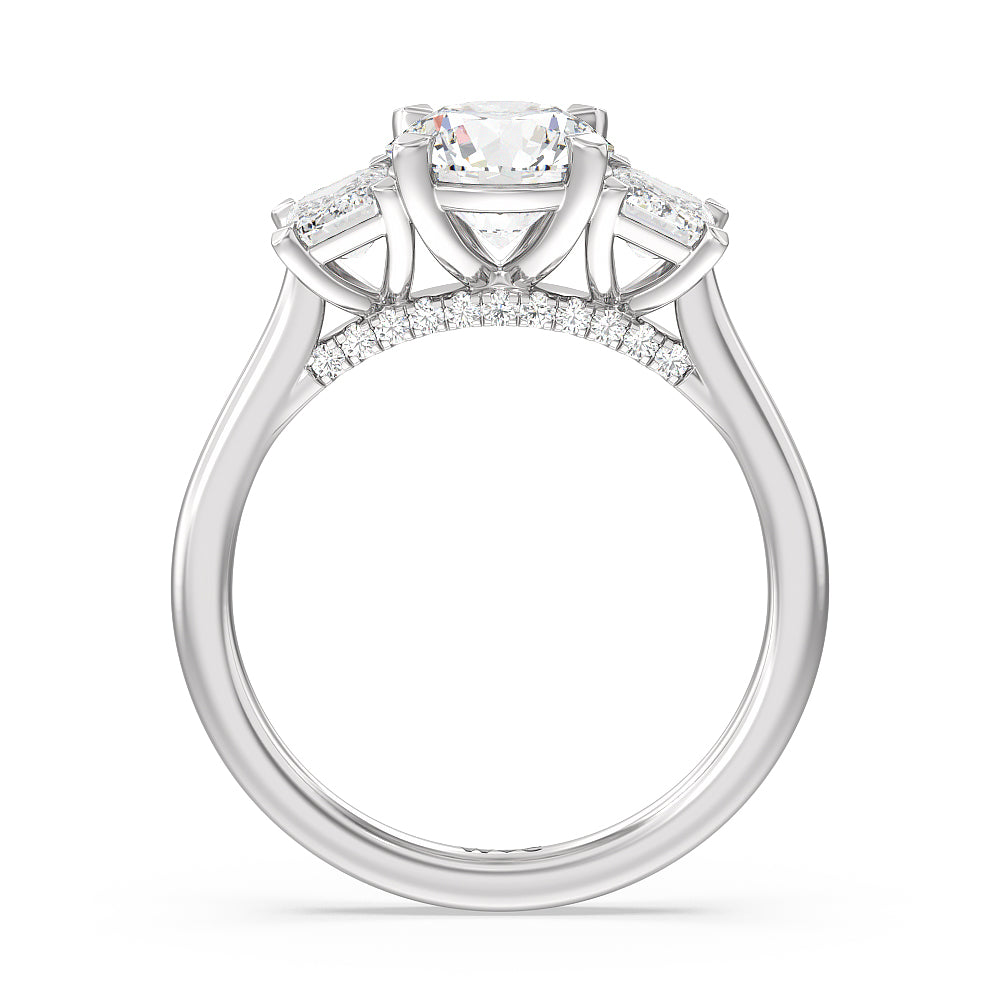 Round Cut Three Stone Hidden Accent Bridge Classic Diamond Engagement Ring with Lab Grown Diamond in 14KT Platinum view 3
