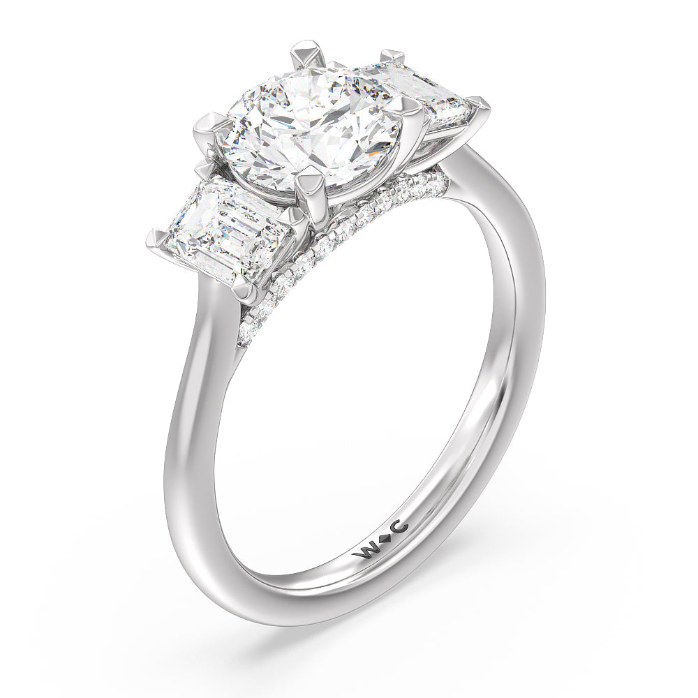 Round Cut Three Stone Hidden Accent Bridge Classic Diamond Engagement Ring with Lab Grown Diamond in 14KT Platinum view 4
