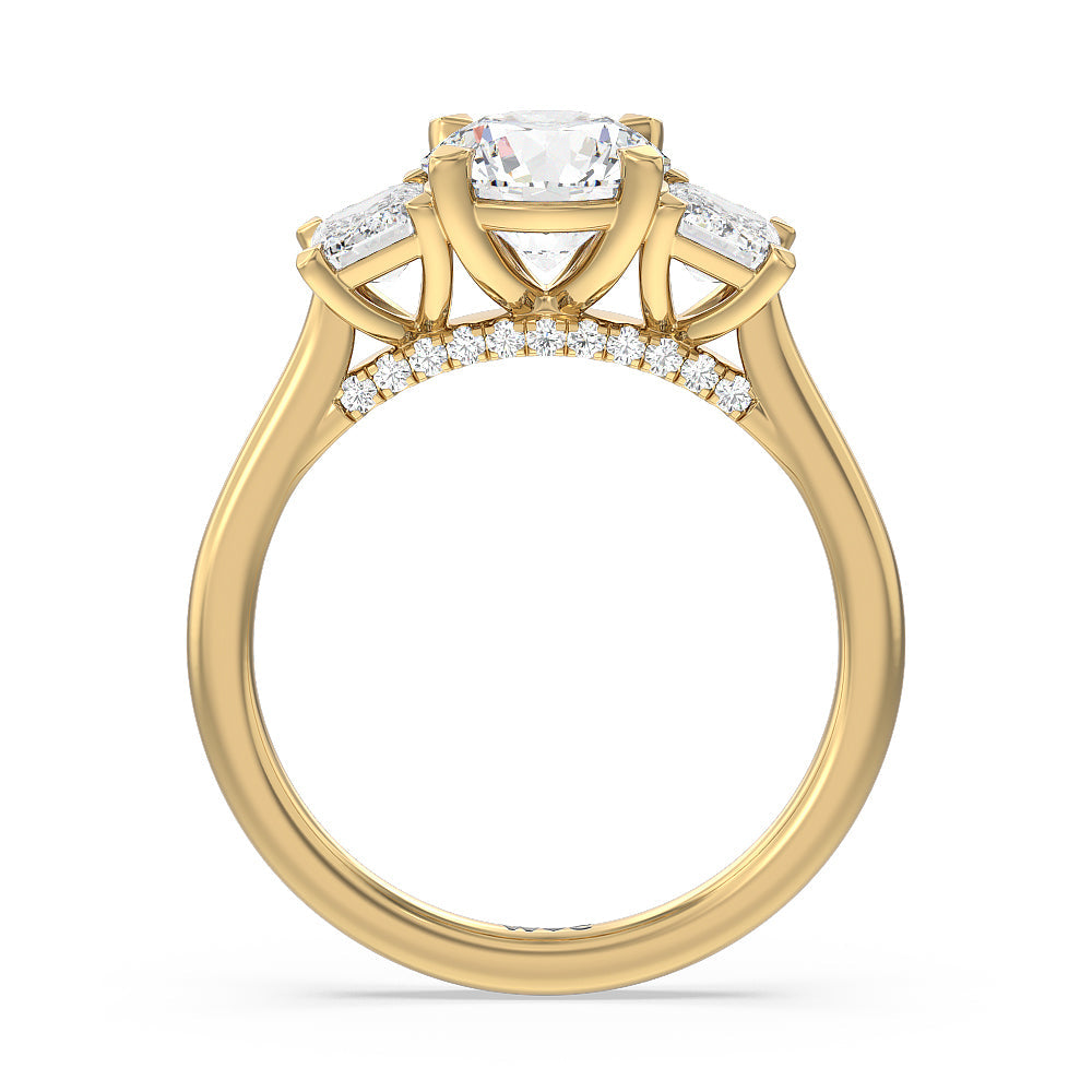Round Cut Three Stone Hidden Accent Bridge Classic Diamond Engagement Ring with Lab Grown Diamond in 14KT Yellow Gold view 3
