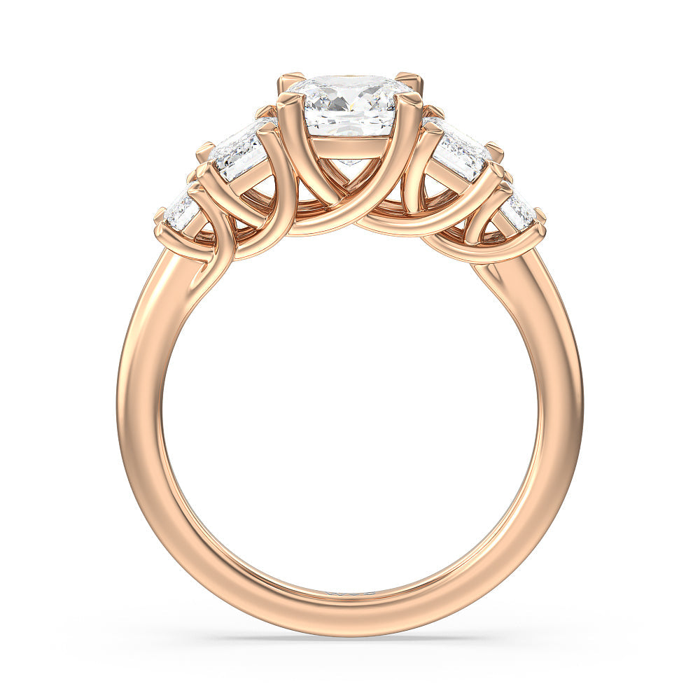 Cushion Cut Trellis Side Stone Engagement Ring with Lab Grown Diamond in 14KT Rose Gold view 2
