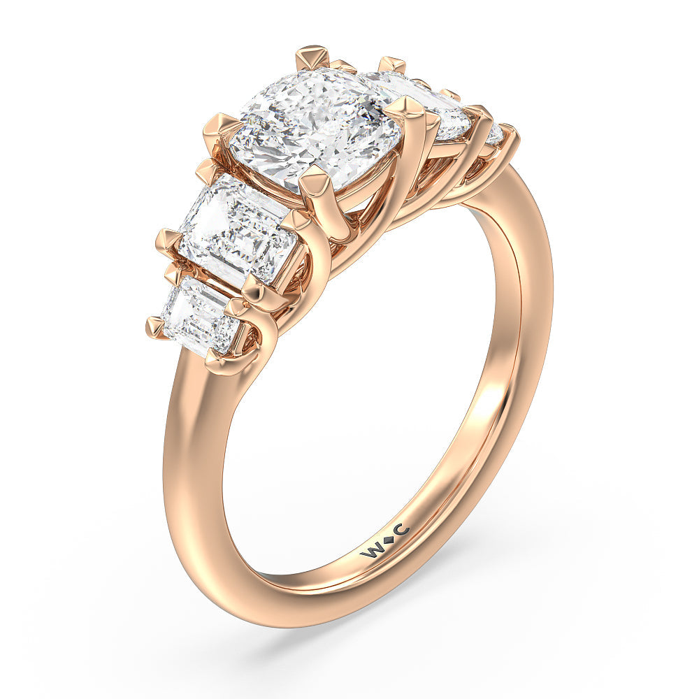 Cushion Cut Trellis Side Stone Engagement Ring with Lab Grown Diamond in 14KT Rose Gold view 3
