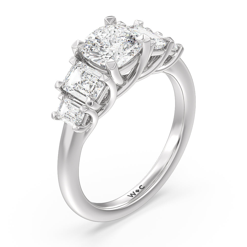 Cushion Cut Trellis Side Stone Engagement Ring with Lab Grown Diamond in 14KT Platinum view 3
