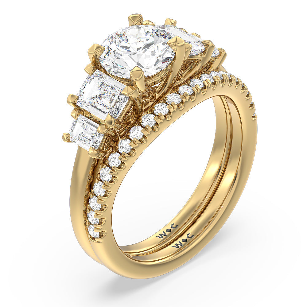Cushion Cut Trellis Side Stone Engagement Ring with Lab Grown Diamond in 14KT Yellow Gold view 4
