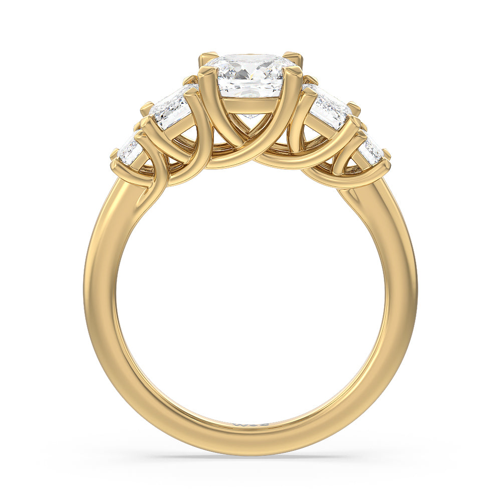 Cushion Cut Trellis Side Stone Engagement Ring with Lab Grown Diamond in 14KT Yellow Gold view 2
