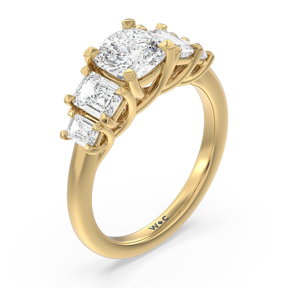 Cushion Cut Trellis Side Stone Engagement Ring with Lab Grown Diamond in 14KT Yellow Gold view 3
