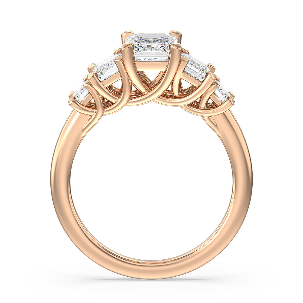 Emerald Cut Trellis Side Stone Engagement Ring with Lab Grown Diamond in 14KT Rose Gold view 2
