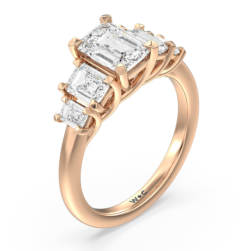 Emerald Cut Trellis Side Stone Engagement Ring with Lab Grown Diamond in 14KT Rose Gold view 3
