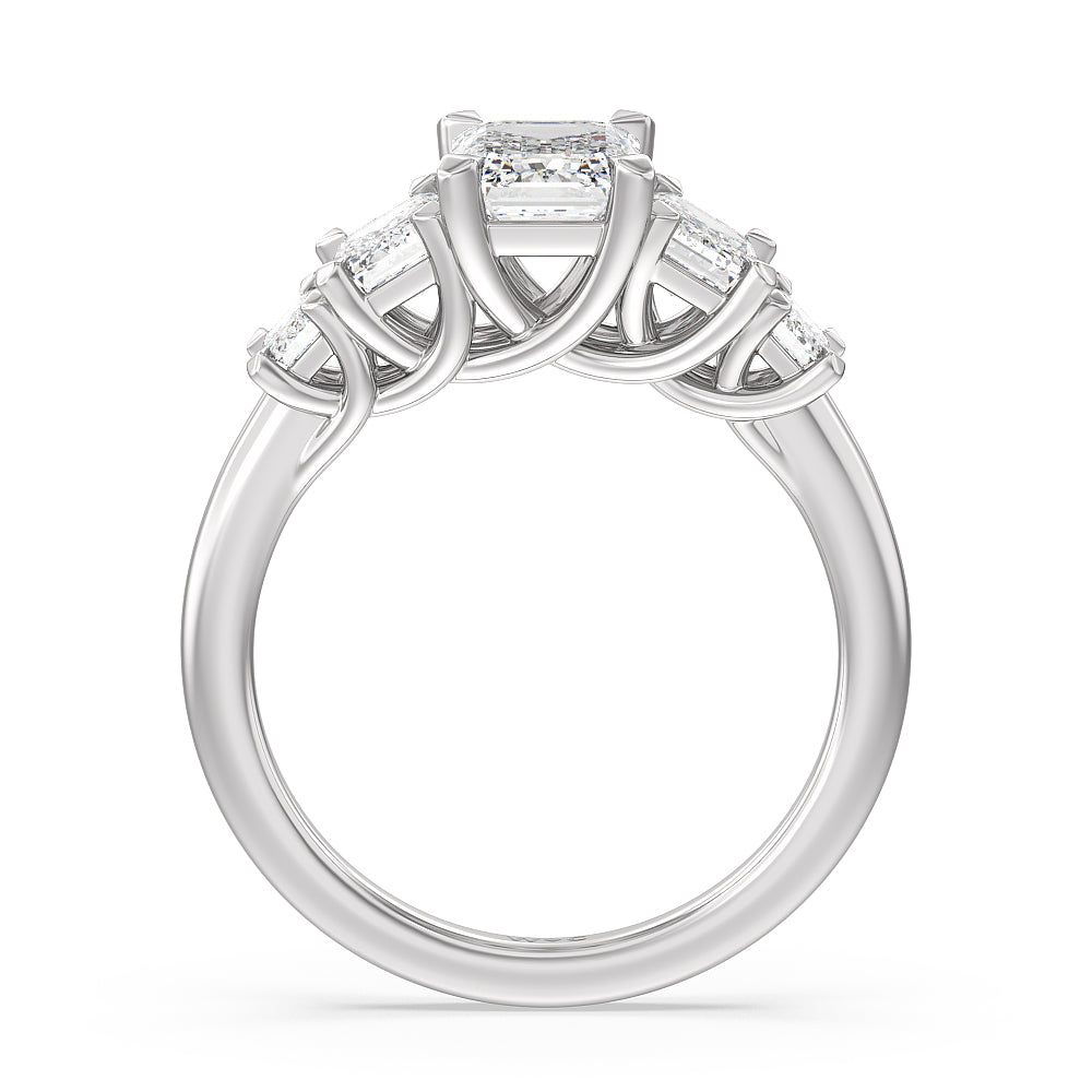 Emerald Cut Trellis Side Stone Engagement Ring with Lab Grown Diamond in 14KT Platinum view 2
