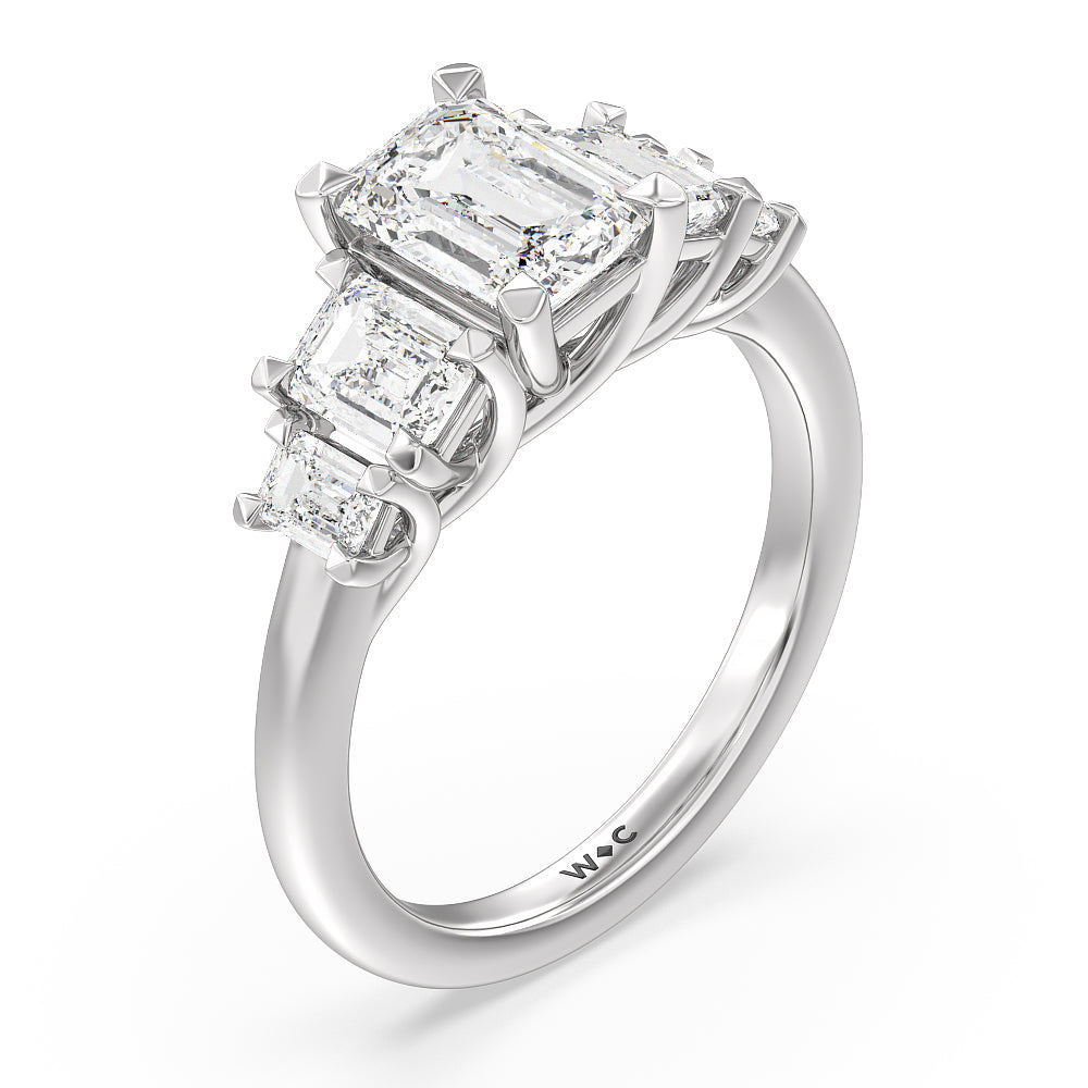 Emerald Cut Trellis Side Stone Engagement Ring with Lab Grown Diamond in 14KT Platinum view 3
