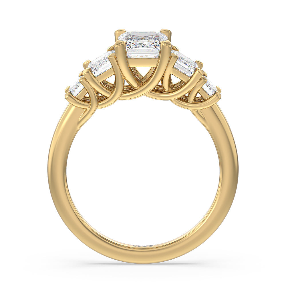 Emerald Cut Trellis Side Stone Engagement Ring with Lab Grown Diamond in 14KT Yellow Gold view 2
