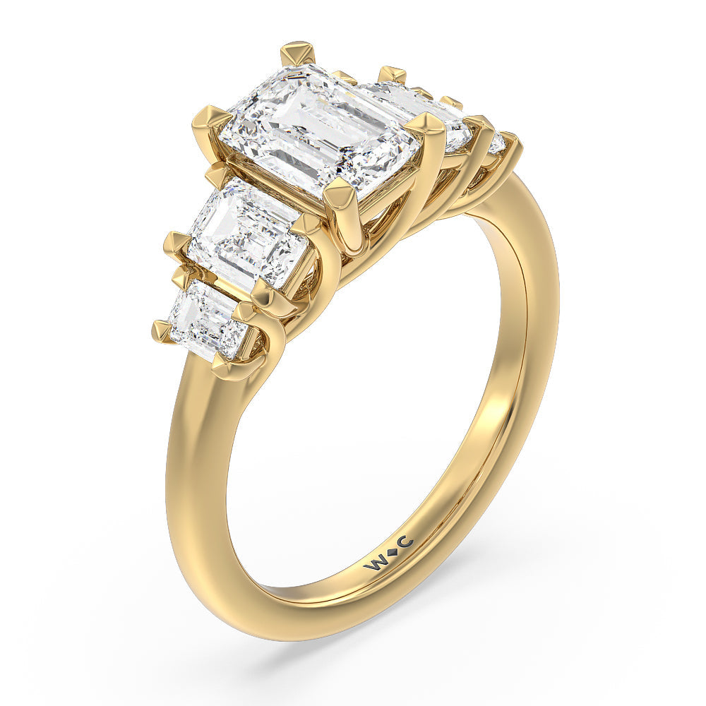 Emerald Cut Trellis Side Stone Engagement Ring with Lab Grown Diamond in 14KT Yellow Gold view 3
