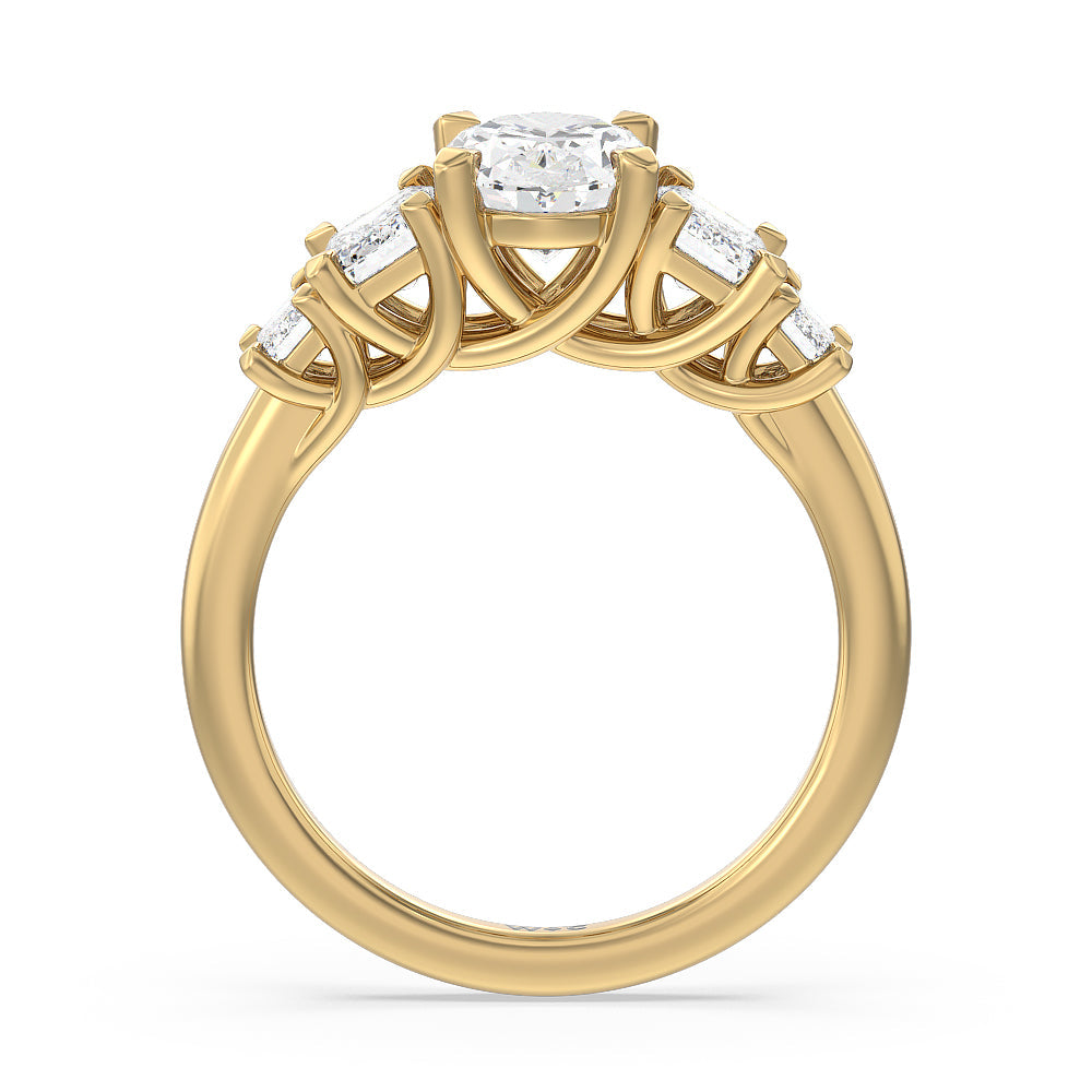 Oval Cut Trellis Side Stone Engagement Ring with Lab Grown Diamond in 14KT Yellow Gold view 2
