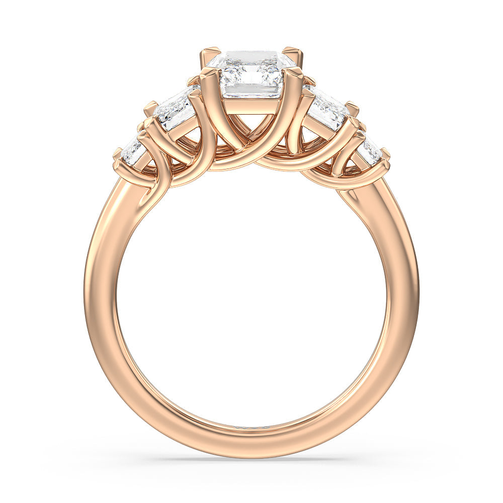 Radiant Cut Trellis Side Stone Engagement Ring with Lab Grown Diamond in 14KT Rose Gold view 2
