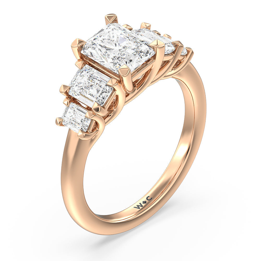 Radiant Cut Trellis Side Stone Engagement Ring with Lab Grown Diamond in 14KT Rose Gold view 3

