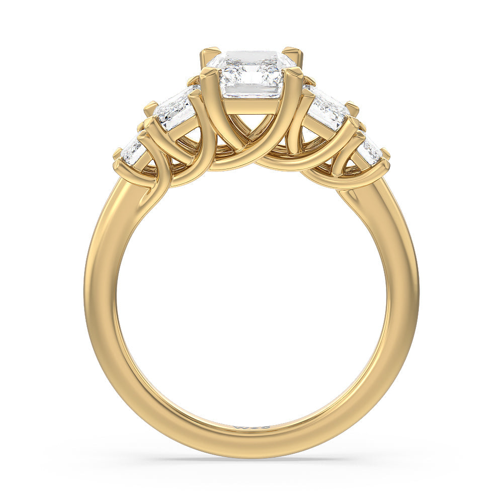 Radiant Cut Trellis Side Stone Engagement Ring with Lab Grown Diamond in 14KT Yellow Gold view 2
