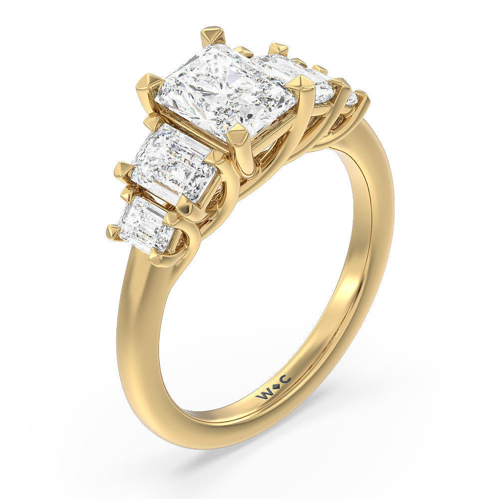 Radiant Cut Trellis Side Stone Engagement Ring with Lab Grown Diamond in 14KT Yellow Gold view 3
