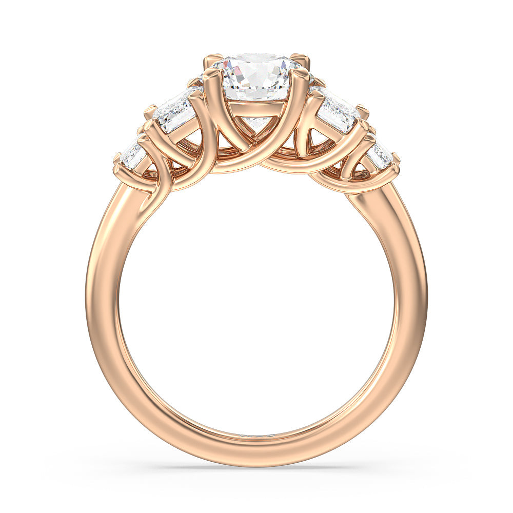 Round Cut Trellis Side Stone Engagement Ring with Lab Grown Diamond in 14KT Rose Gold view 2
