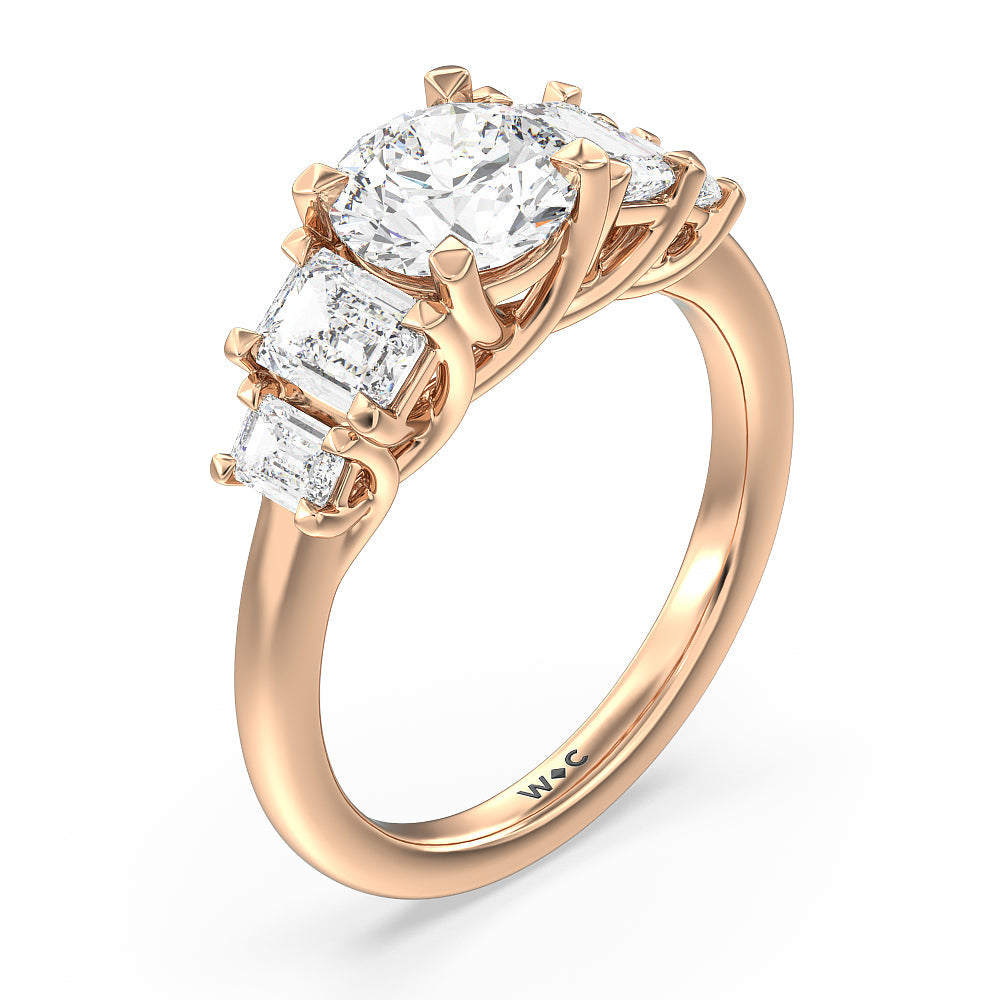 Round Cut Trellis Side Stone Engagement Ring with Lab Grown Diamond in 14KT Rose Gold view 3
