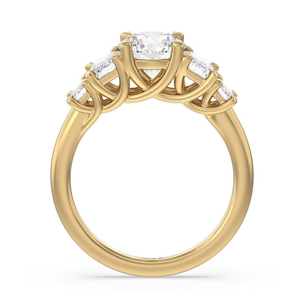 Round Cut Trellis Side Stone Engagement Ring with Lab Grown Diamond in 14KT Yellow Gold view 2
