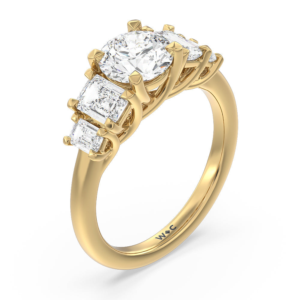 Round Cut Trellis Side Stone Engagement Ring with Lab Grown Diamond in 14KT Yellow Gold view 3
