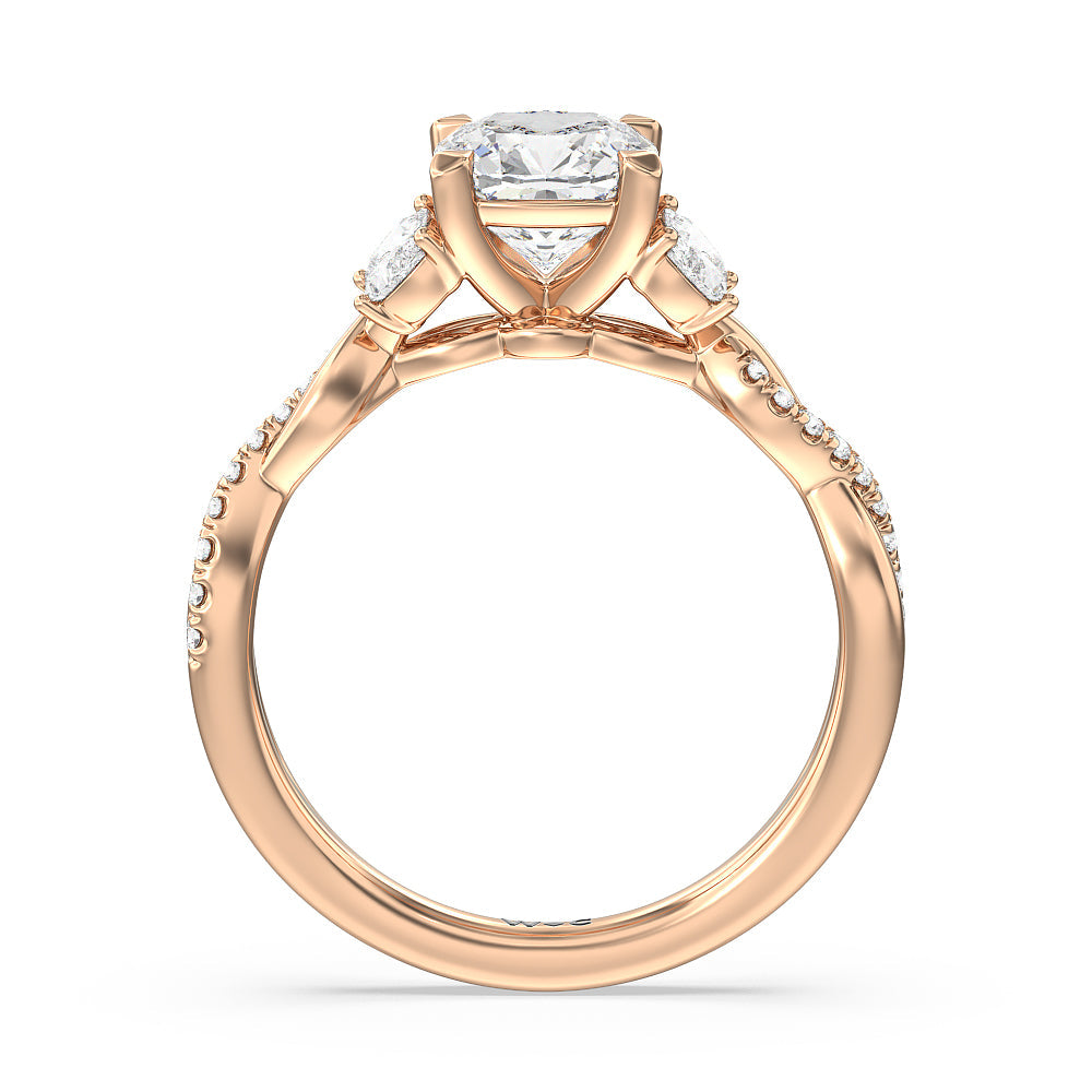Cushion Cut Twisted Vine Accent Engagement Ring with Lab Grown Diamond in 14KT Rose Gold view 2
