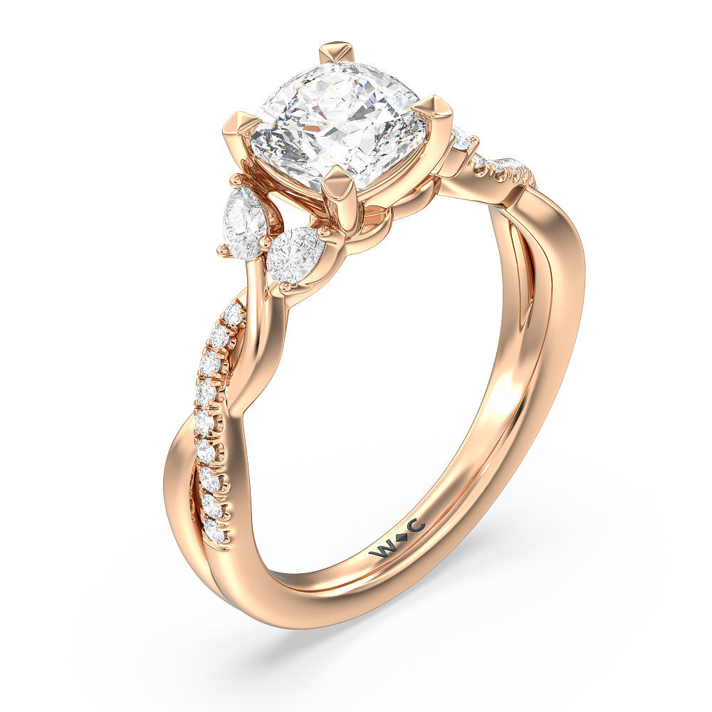 Cushion Cut Twisted Vine Accent Engagement Ring with Lab Grown Diamond in 14KT Rose Gold view 3
