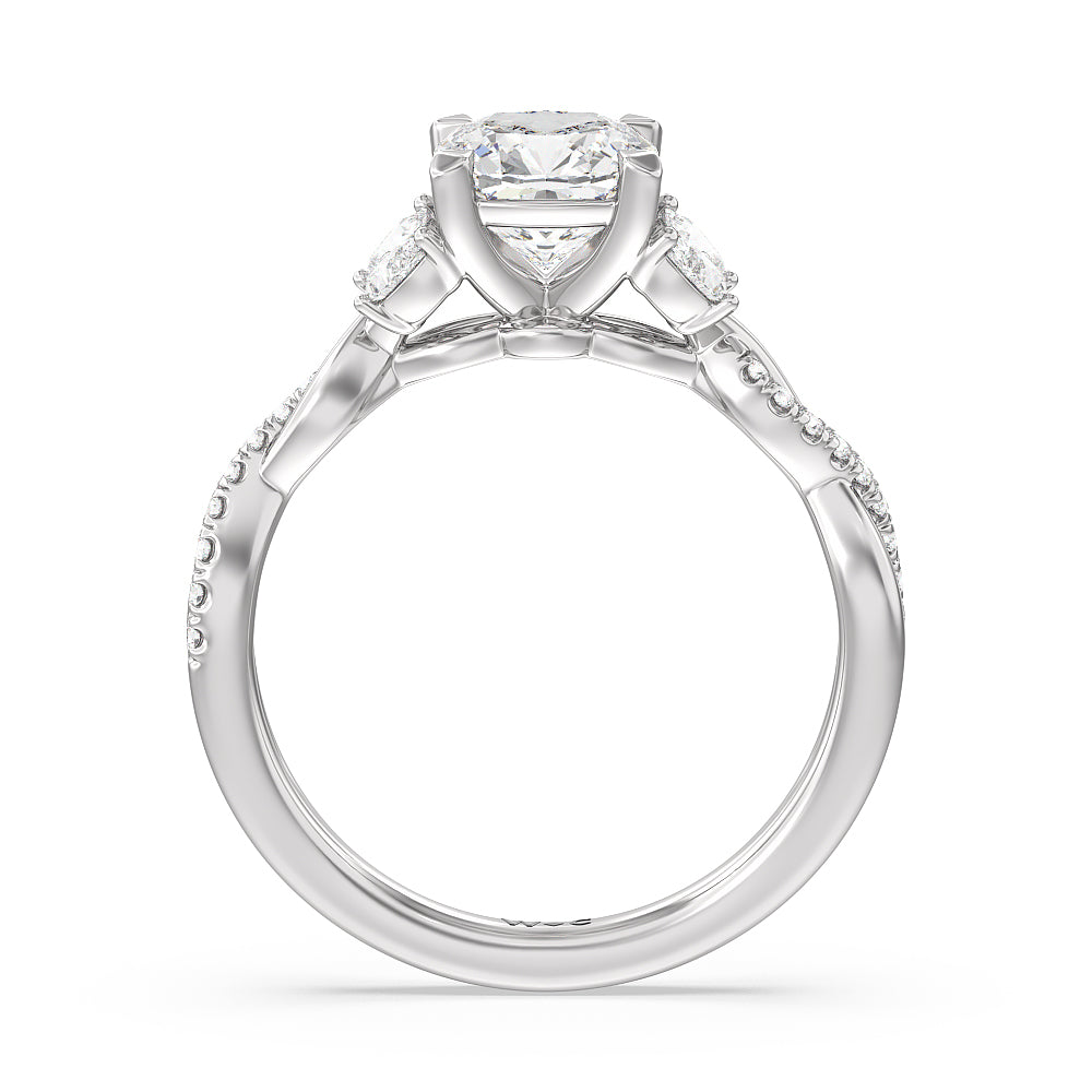 Cushion Cut Twisted Vine Accent Engagement Ring with Lab Grown Diamond in 14KT Platinum view 2
