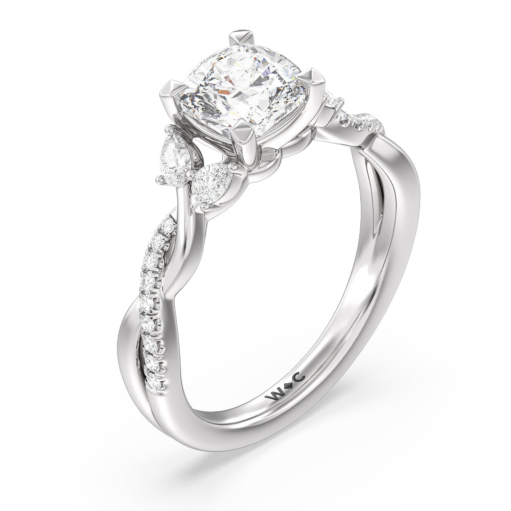 Cushion Cut Twisted Vine Accent Engagement Ring with Lab Grown Diamond in 14KT Platinum view 3
