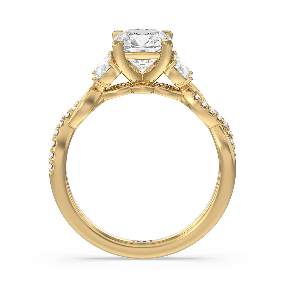 Cushion Cut Twisted Vine Accent Engagement Ring with Lab Grown Diamond in 14KT Yellow Gold view 2
