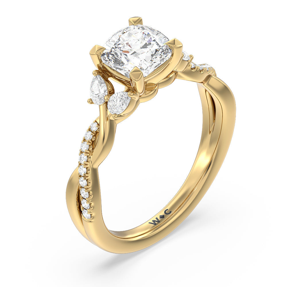 Cushion Cut Twisted Vine Accent Engagement Ring with Lab Grown Diamond in 14KT Yellow Gold view 3
