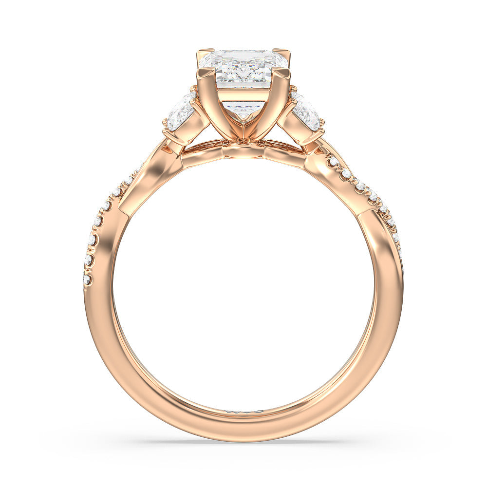 Emerald Cut Twisted Vine Accent Engagement Ring with Lab Grown Diamond in 14KT Rose Gold view 2
